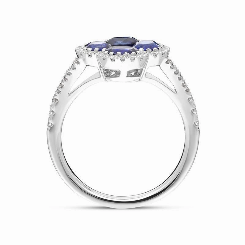 18ct White Gold 1.93ct Sapphire 0.30ct Diamond Clover Cluster Ring