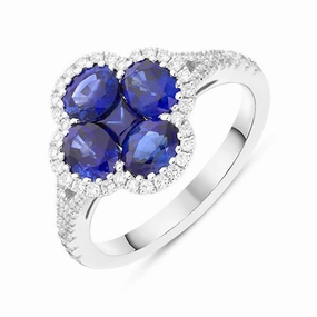 18ct White Gold 1.93ct Sapphire 0.30ct Diamond Clover Cluster Ring