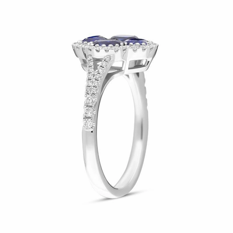 18ct White Gold 1.93ct Sapphire 0.30ct Diamond Clover Cluster Ring