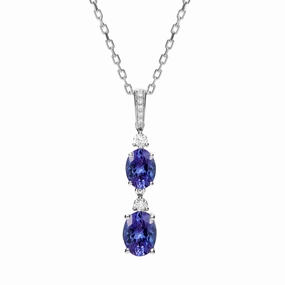 18ct White Gold 1.95ct Tanzanite Diamond Long Oval Necklace