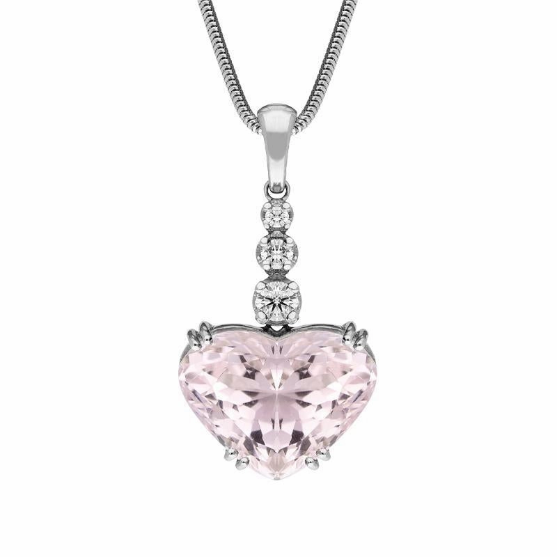 18ct White Gold 21.82ct Kunzite and Diamond Heart Necklace