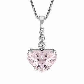 18ct White Gold 21.82ct Kunzite and Diamond Heart Necklace