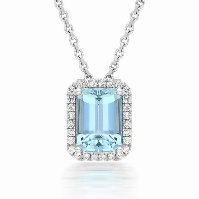 18ct White Gold 2.06ct Aquamarine Diamond Necklace