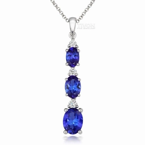 18ct White Gold 2.39ct Tanzanite 0.18ct Diamond Oval Necklace D
