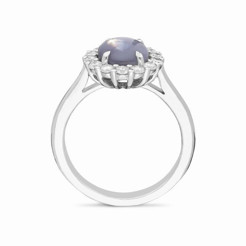 18ct White Gold 2.53ct Star Sapphire Diamond Cluster Ring