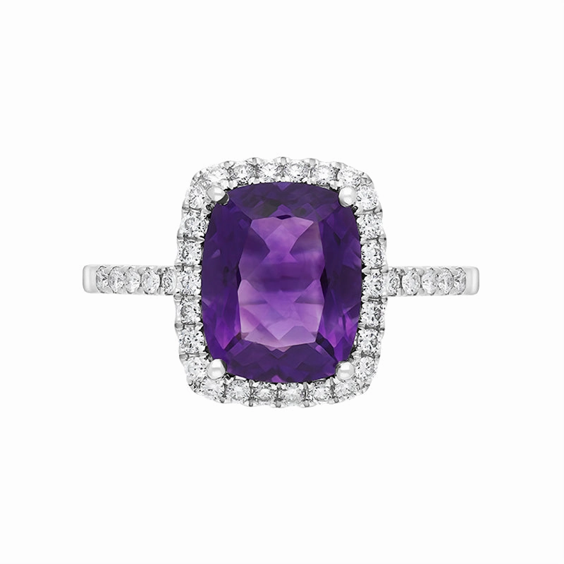 18ct White Gold 2.58ct Amethyst Diamond Shoulder Set Halo Ring