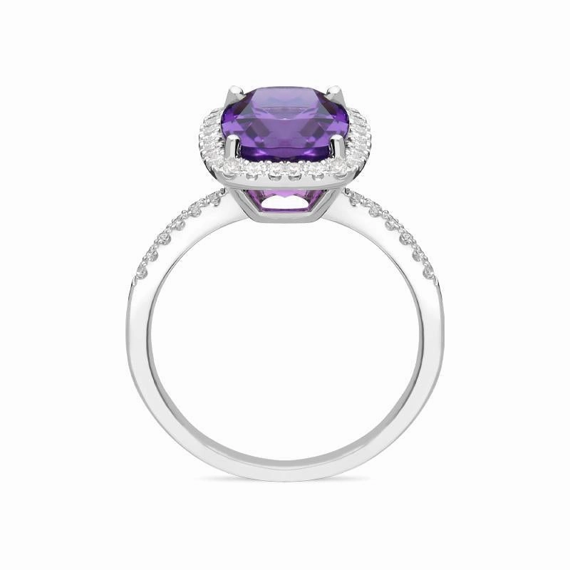 18ct White Gold 2.73ct Amethyst Diamond Cushion Cut Ring