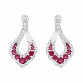 18ct White Gold 2.75ct Ruby and 0.41ct Diamond Open Twist Earrings