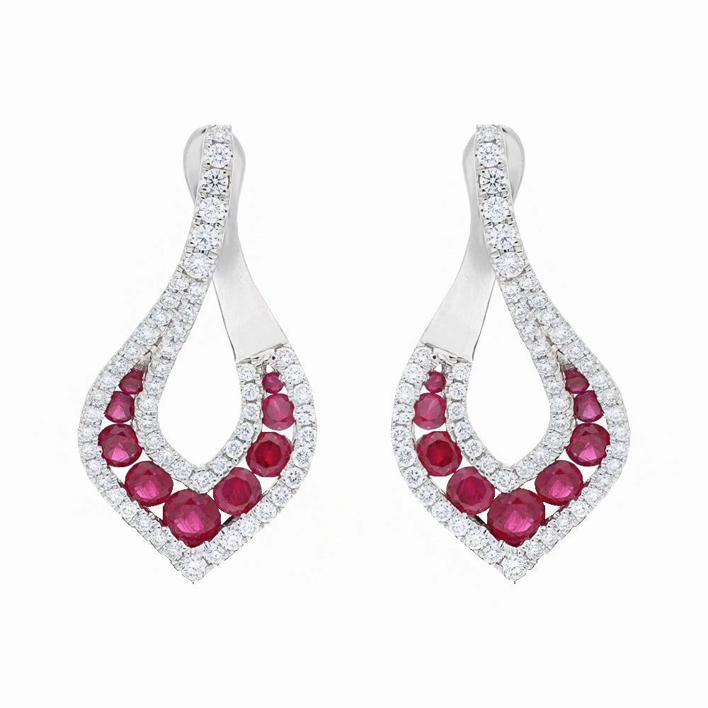 18ct White Gold 2.75ct Ruby and 0.41ct Diamond Open Twist Earrings