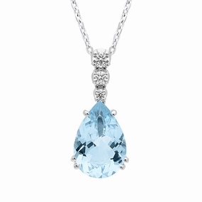 18ct White Gold 2.81ct Aquamarine Diamond Pear Cut Necklace