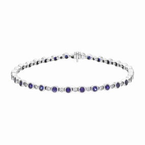18ct White Gold 3.13ct Sapphire 0.60ct Diamond Rubover Set Line Bracelet