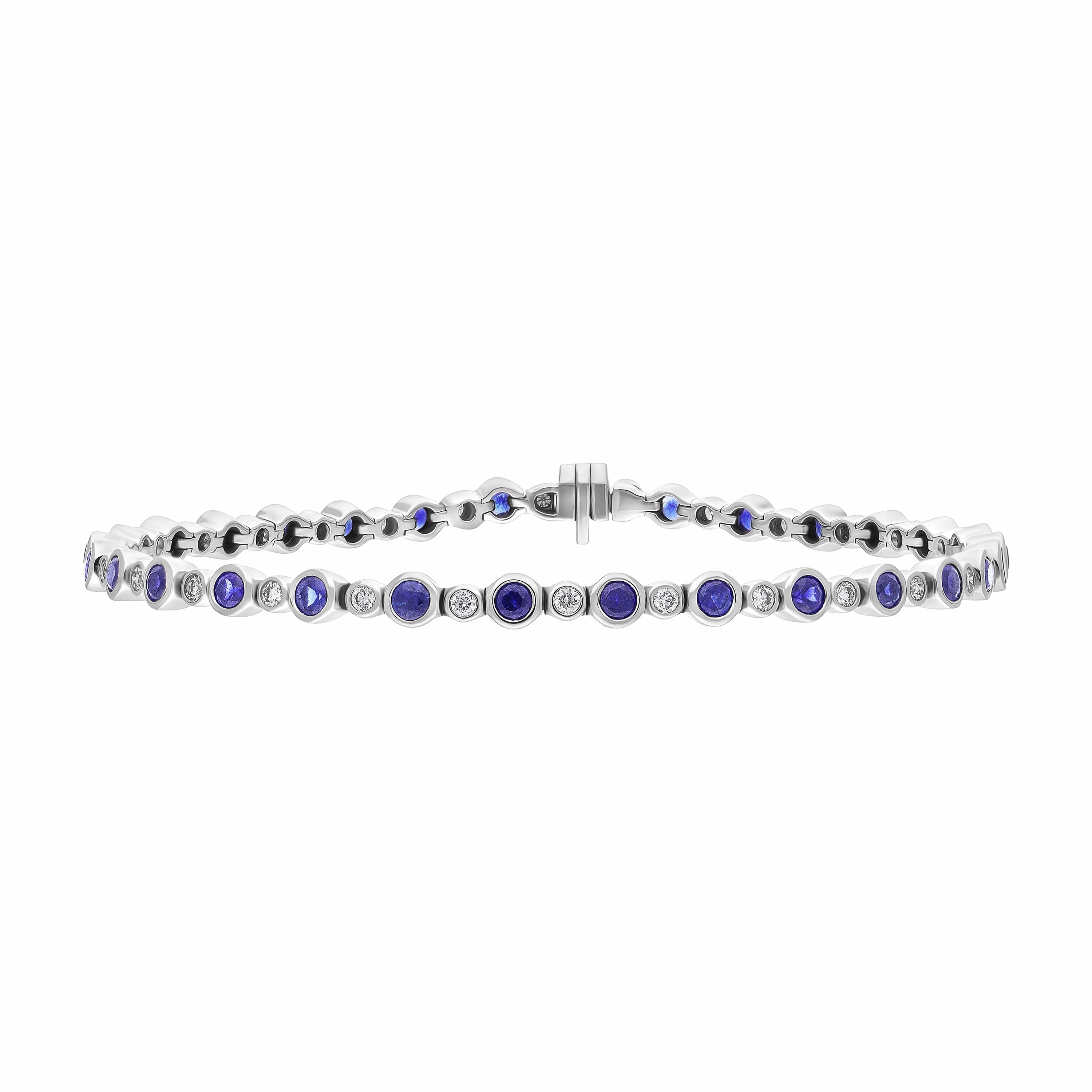 18ct White Gold 3.13ct Sapphire 0.60ct Diamond Rubover Set Line Bracelet