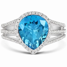 18ct White Gold 3.32ct Blue Topaz Diamond Pear Cut Ring