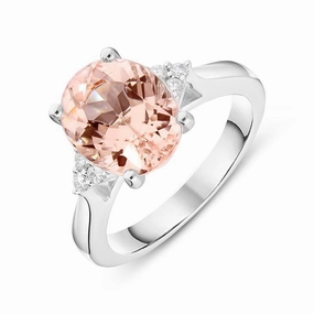 18ct White Gold 3.50ct Morganite 0.10ct Diamond Oval Cut Ring D