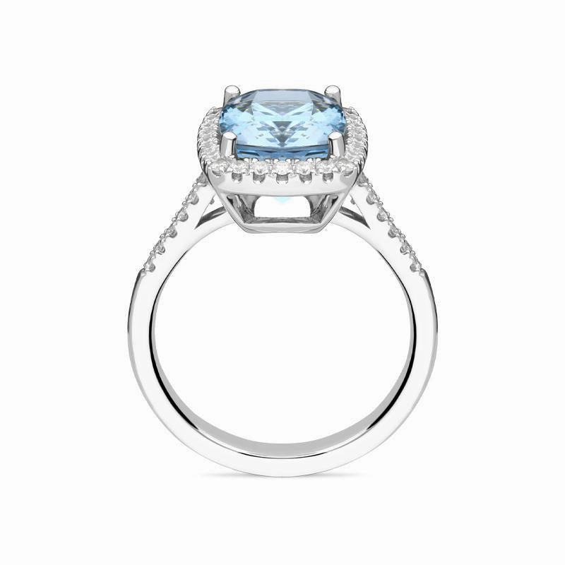 18ct White Gold 3.93ct Aquamarine 0.33ct Diamond Cushion Cut Ring