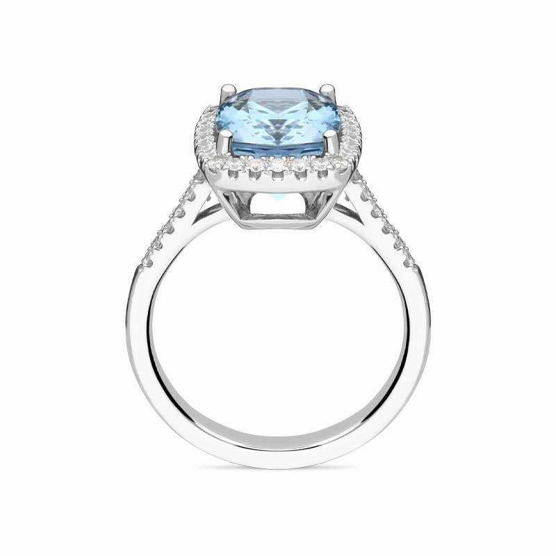 18ct White Gold 3.93ct Aquamarine 0.33ct Diamond Cushion Cut Ring