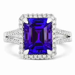 18ct White Gold 4.85ct Tanzanite Diamond Emerald Cut Ring