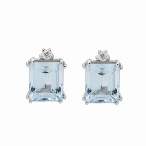 18ct White Gold 5.06ct Aquamarine Diamond Emerald Cut Earrings