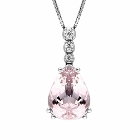 18ct White Gold 6.15ct Kunzite and Diamond Pear Drop Necklace
