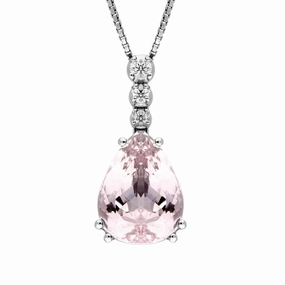 18ct White Gold 6.15ct Kunzite and Diamond Pear Drop Necklace