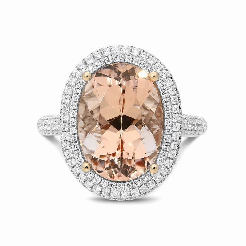 18ct White Gold 6.38ct Morganite Diamond Double Halo Ring
