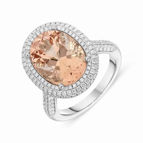 18ct White Gold 6.38ct Morganite Diamond Double Halo Ring