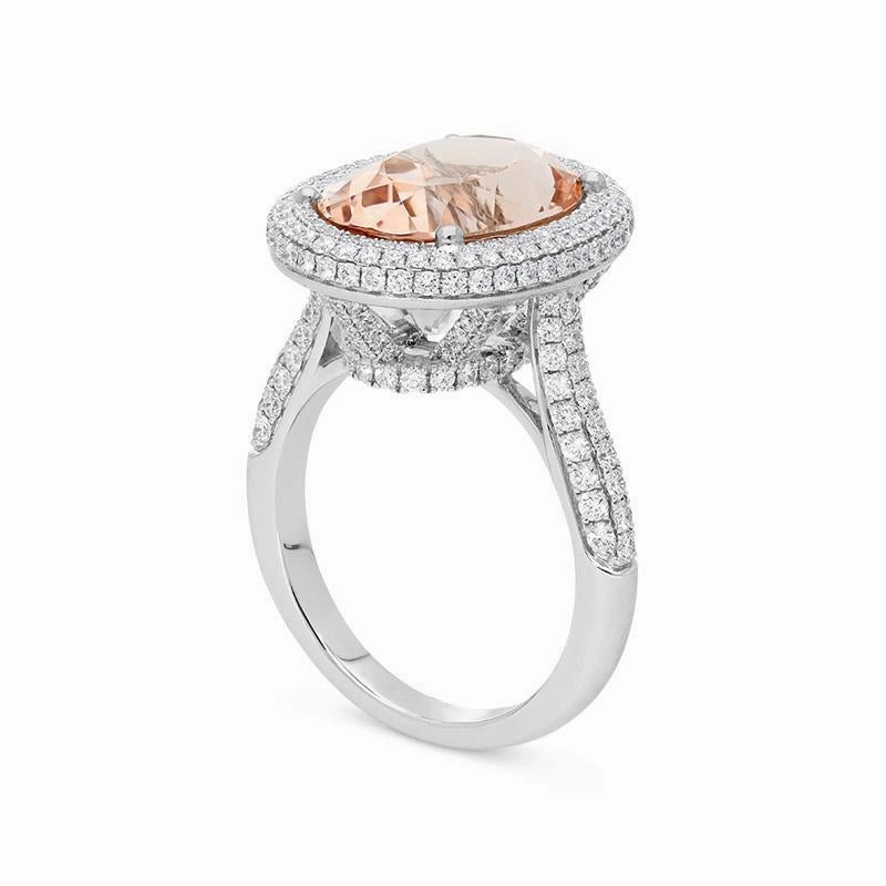 18ct White Gold 6.38ct Morganite Diamond Double Halo Ring