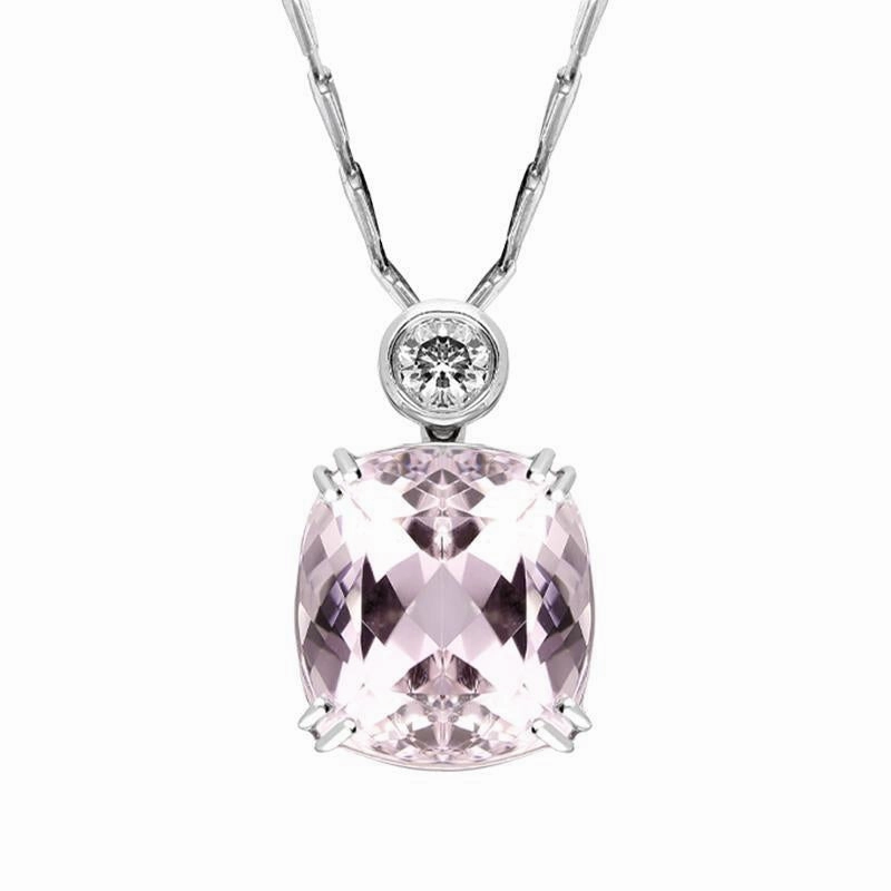 18ct White Gold 8.48ct Kunzite and Diamond Cushion Necklace