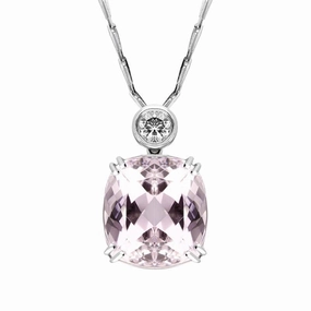 18ct White Gold 8.48ct Kunzite and Diamond Cushion Necklace