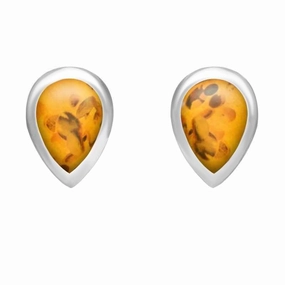 18ct White Gold Amber Dinky Teardrop Stud Earrings