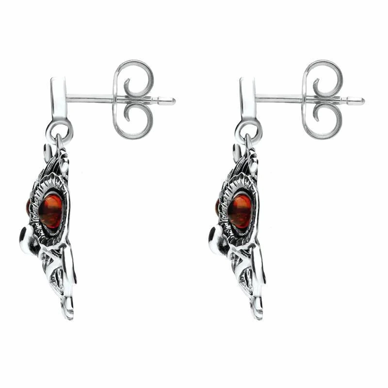 18ct White Gold Amber Orange Owl Stud Earrings
