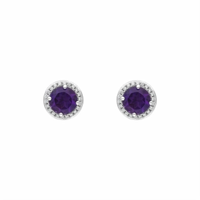 18ct White Gold Amethyst Diamond Cluster Round Stud Earrings