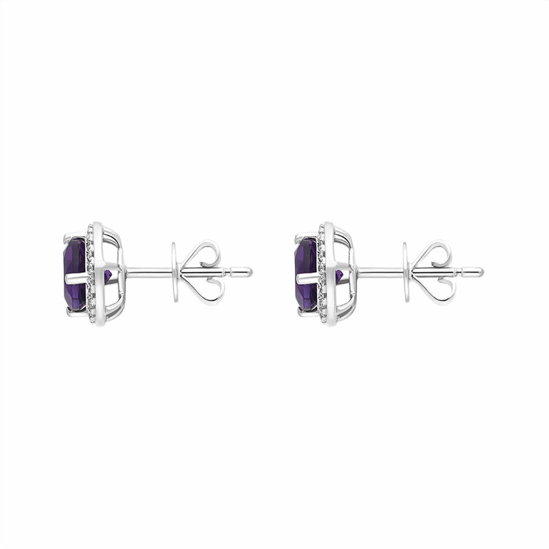 18ct White Gold Amethyst Diamond Cluster Round Stud Earrings