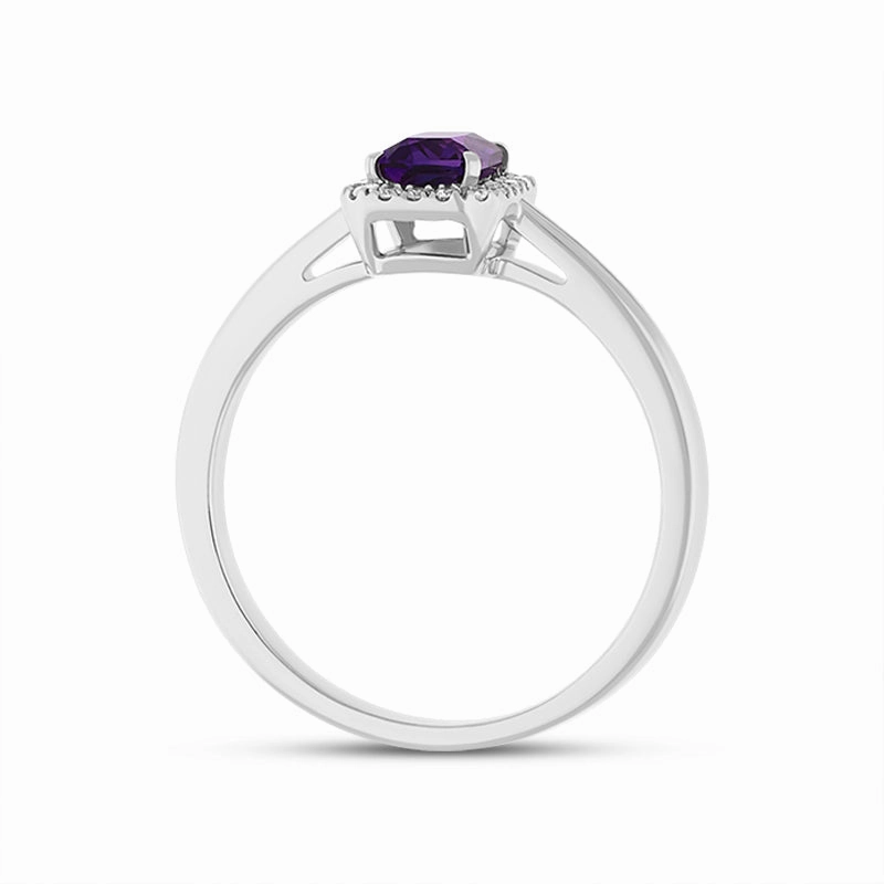 18ct White Gold Amethyst Diamond Emerald Cut Cluster Ring