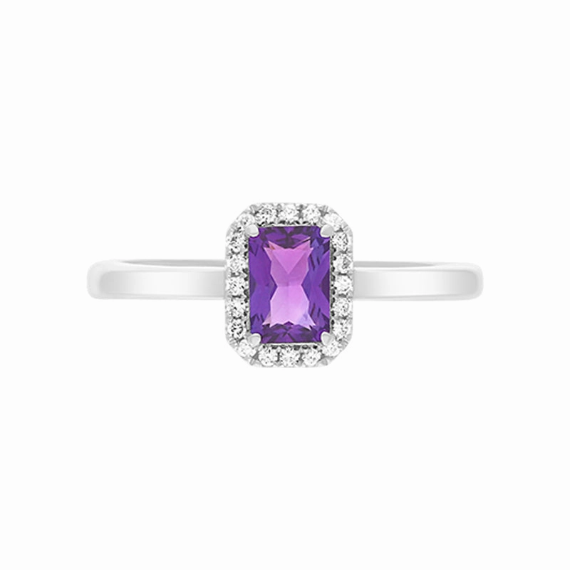 18ct White Gold Amethyst Diamond Emerald Cut Cluster Ring