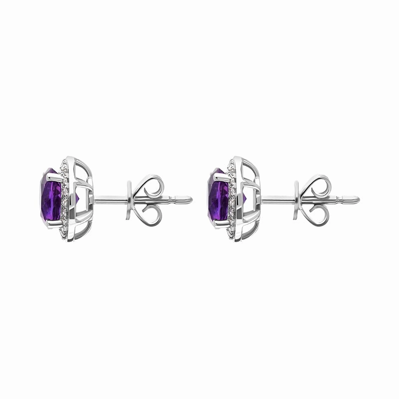 18ct White Gold Amethyst Diamond Round Cluster Stud Earrings