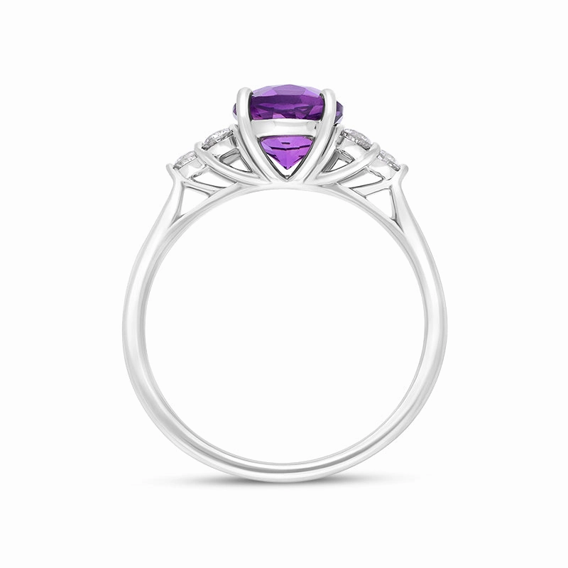 18ct White Gold Amethyst Diamond Round Cut Cluster Ring