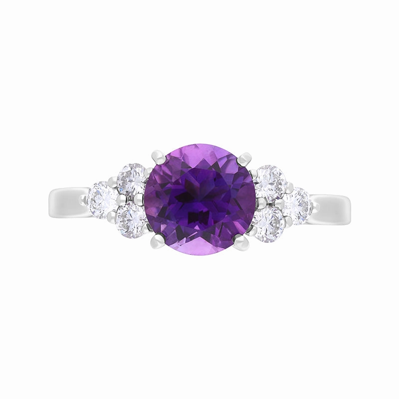18ct White Gold Amethyst Diamond Round Cut Cluster Ring