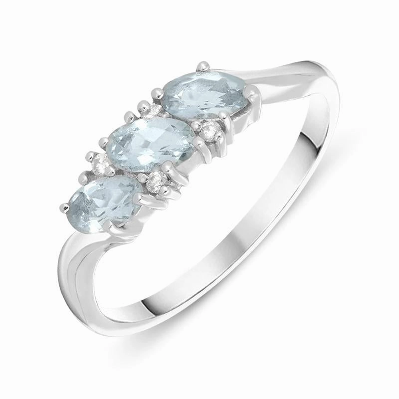 18ct White Gold Aquamarine and Diamond Twist Ring