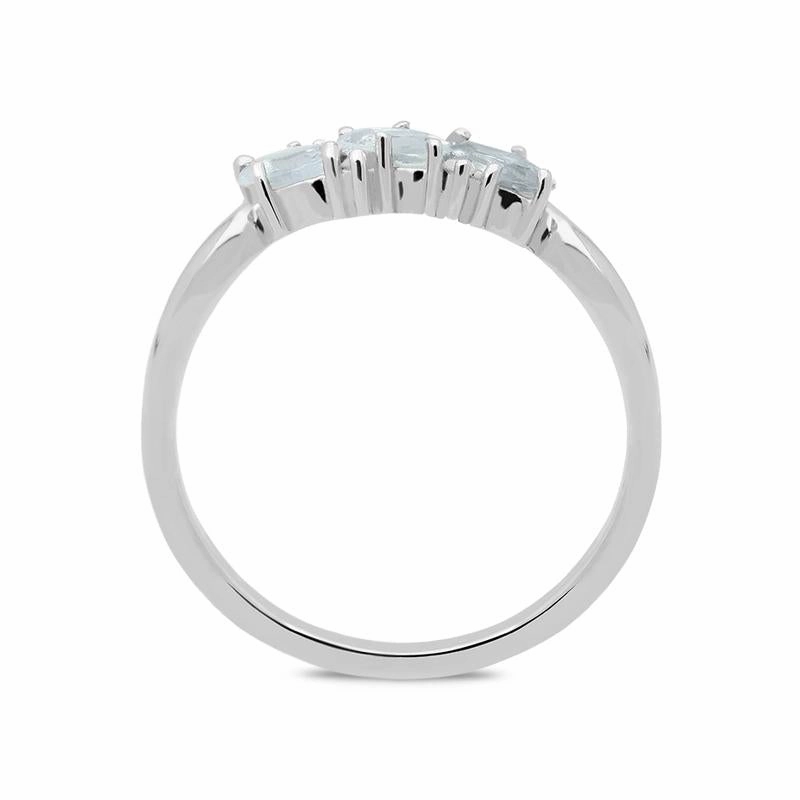 18ct White Gold Aquamarine and Diamond Twist Ring