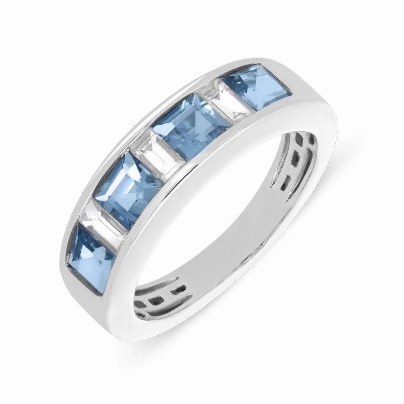 18ct White Gold Aquamarine Diamond Channel Set Ring