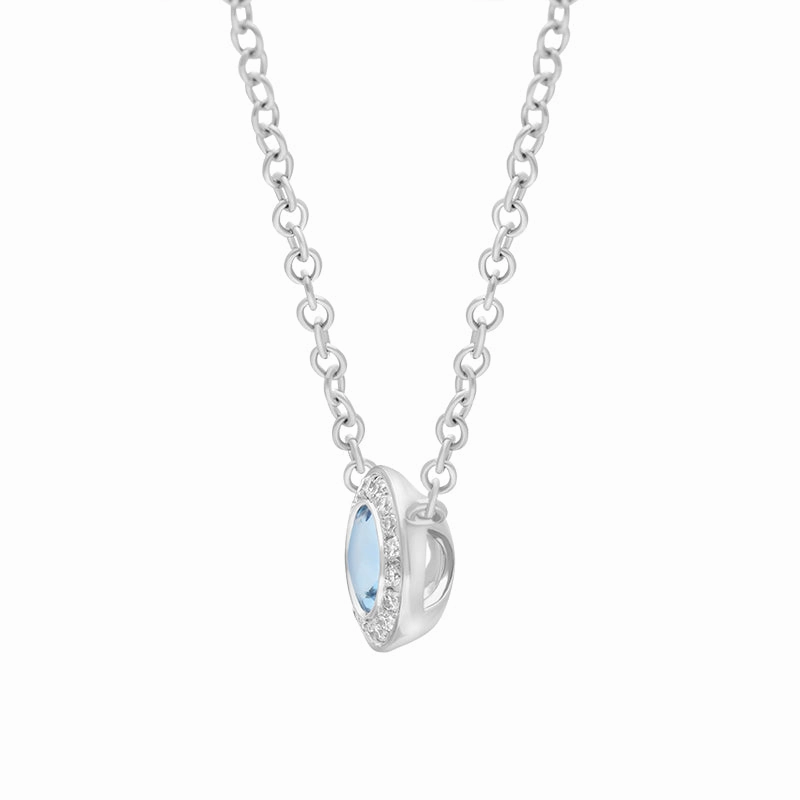 18ct White Gold Aquamarine Diamond Cluster Necklace