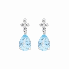 18ct White Gold Aquamarine Diamond Drop Earrings