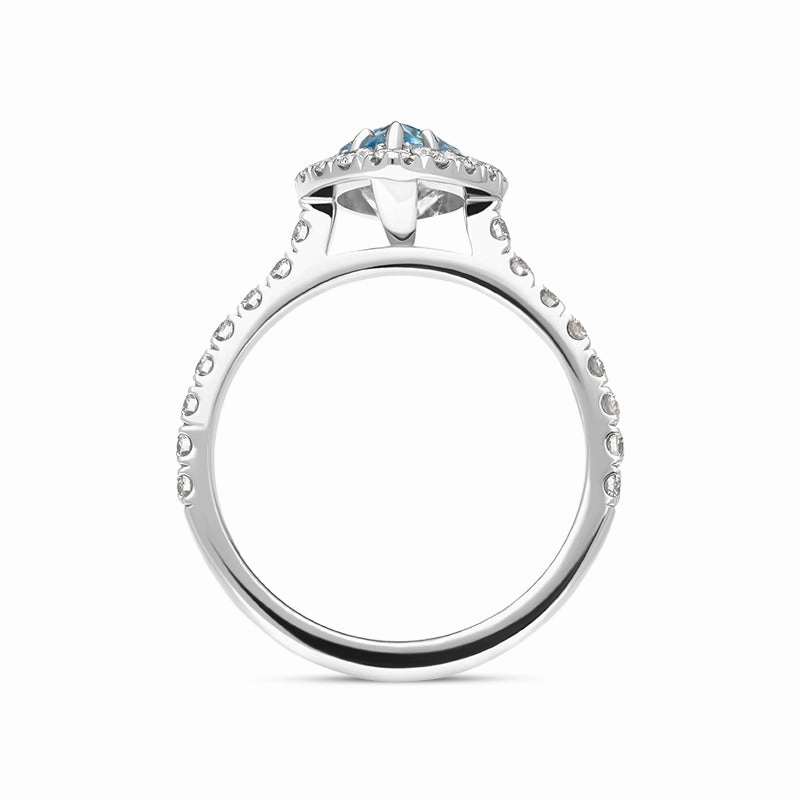18ct White Gold Aquamarine Diamond Marquise Cut Shoulder Set Cluster Ring