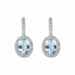 18ct White Gold Aquamarine Diamond Oval Cut Drop Earrings