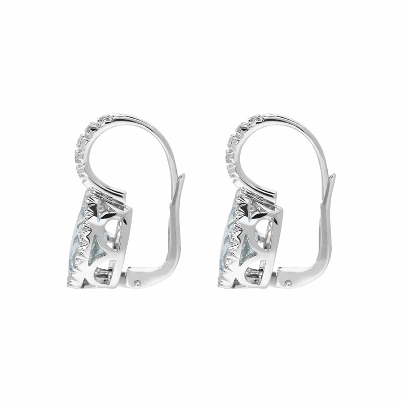 18ct White Gold Aquamarine Diamond Oval Cut Drop Earrings