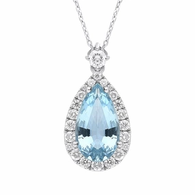 18ct White Gold Aquamarine Diamond Pear Cut Cluster Necklace