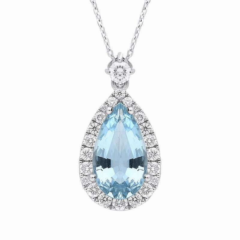 18ct White Gold Aquamarine Diamond Pear Cut Cluster Necklace