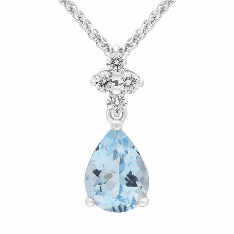18ct White Gold Aquamarine Diamond Pear Cut Necklace