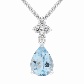 18ct White Gold Aquamarine Diamond Pear Cut Necklace